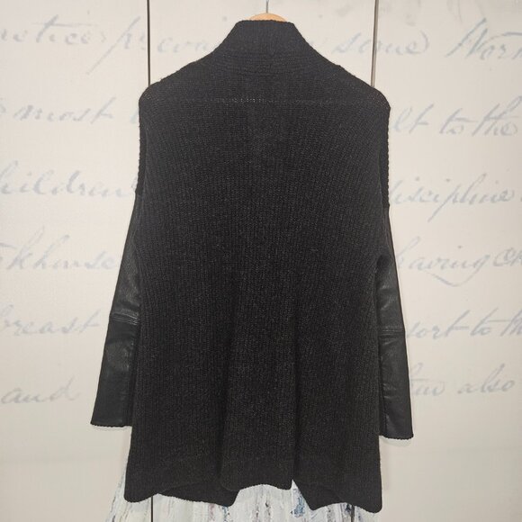Eileen Fisher Open Front Cardigan Size Medium Yak Merino Wool Leather - Picture 3 of 7